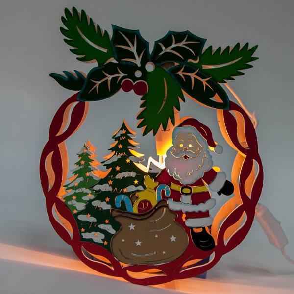 Фигура светодиодная деревянная Новогодний шар с Санта-Клаус теплый белый 1лам 22*5*28см IP20 Feron