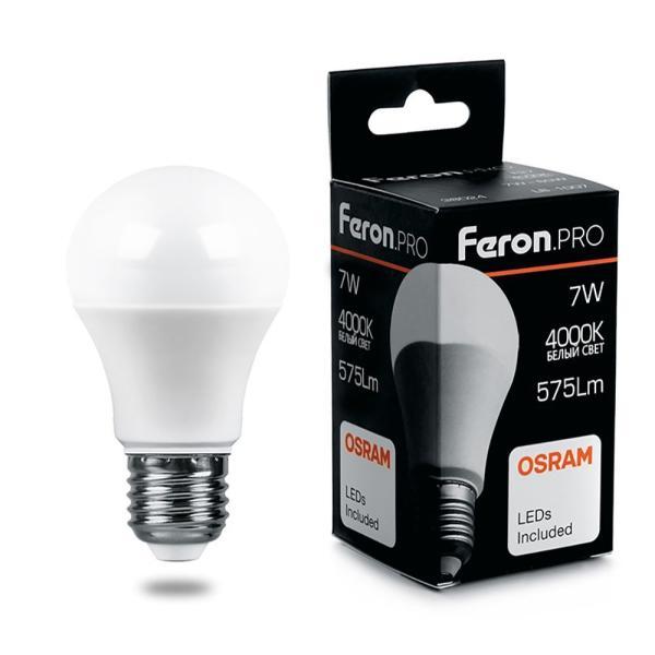 Лампа светодиодная, (7W) 230V E27 4000K A55, LB-1007 Feron