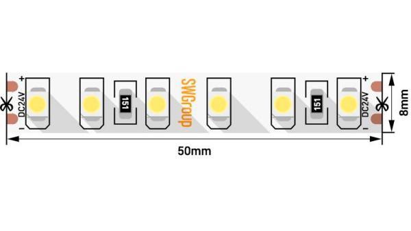 Лента светодиодная стандарт SMD2835 120LED/м 9,6Вт/м 24В IP66 Цвет:Холодный (1метр) 3М SWG
