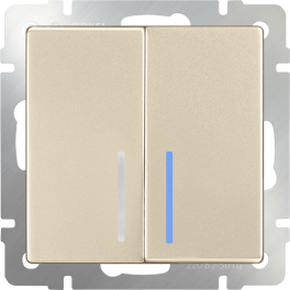 Выключатель двухклавишный проходной (шампань рифленый) / WL10-SW-2G-2W