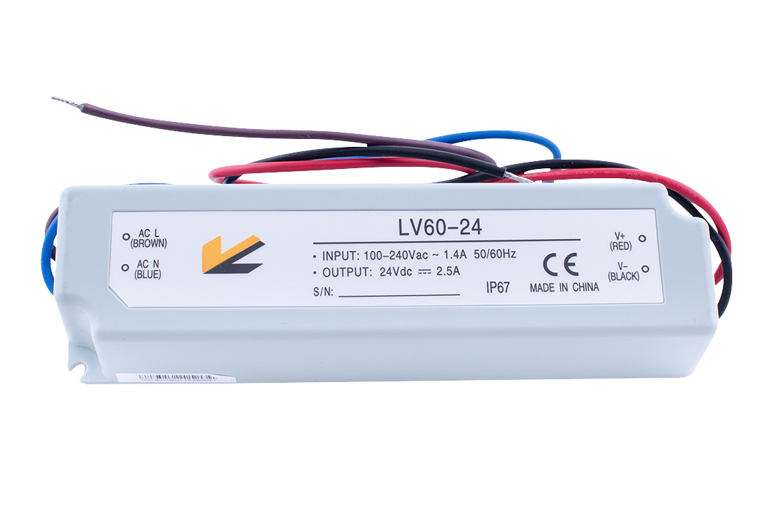 Блок питания для ленты IP 67 пластик 60 W, 24V SWG