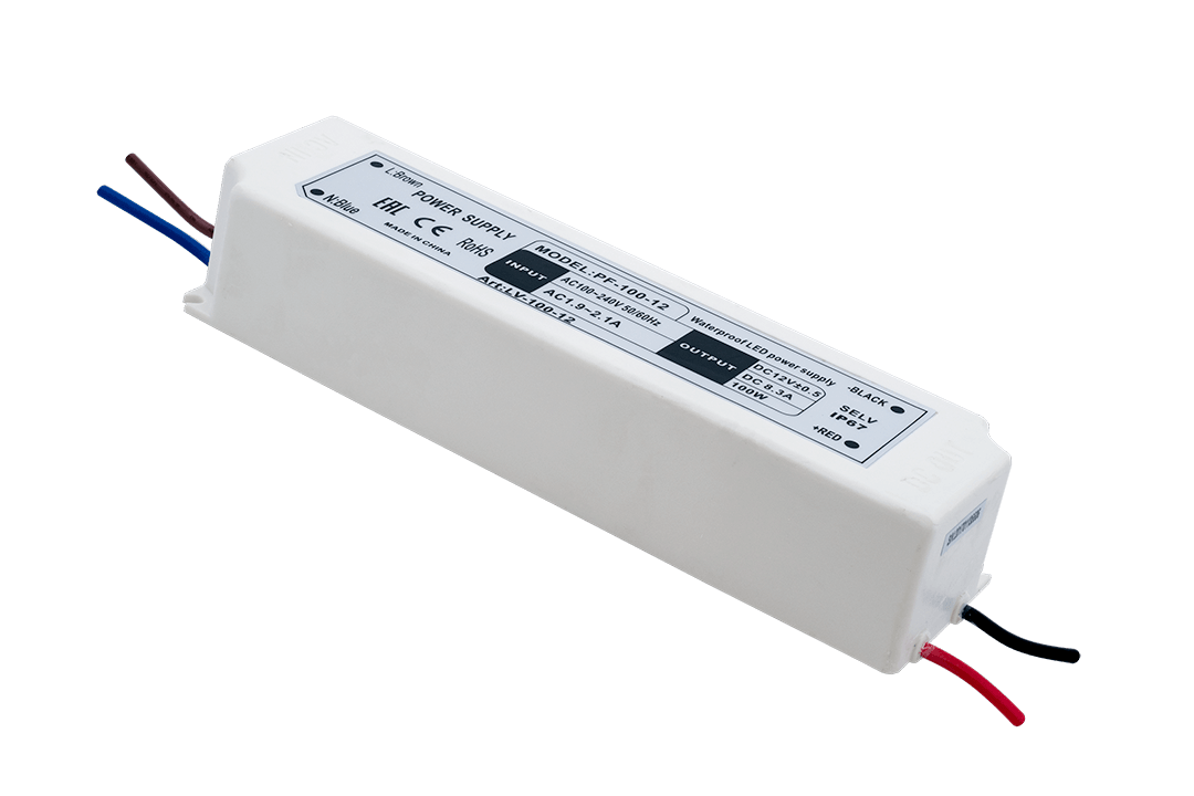 Блок питания для ленты IP 67 пластик 100 W, 12V SWG