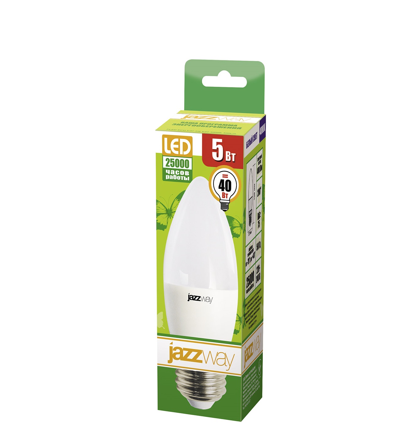 Лампа светодиодная PLED-ECO-C37 5w E27 4000K 400Lm 230V/50Hz Jazzway