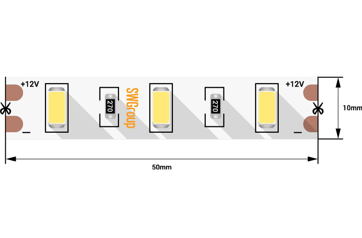 Лента светодиодная стандарт SMD5630 60LED/м 12Вт/м 12В IP20 Цвет:Теплый белый (1метр) SWG 