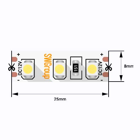 Лента светодиодная стандарт SMD3528 120LED/м 9,6Вт/м 12В IP20 Цвет:Желтый (1метр) ЗМ SWG