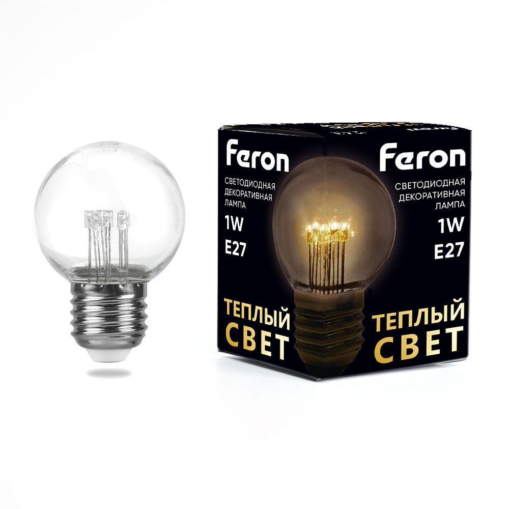 Лампа светодиодная, (1W) 230V E27 2700K G45 прозрачая, LB-378 Feron 