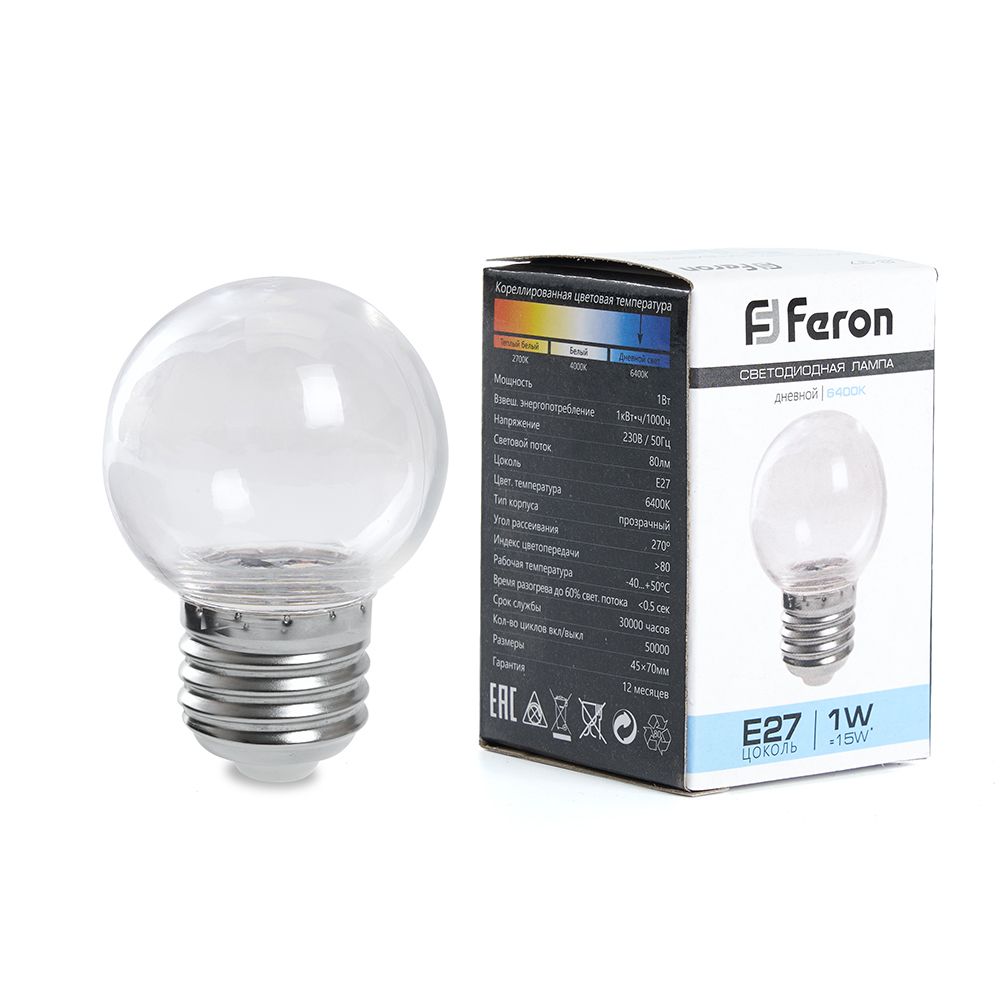 Лампа светодиодная, (3W) 230V E27 2700K G60 прозрачная, LB-371 Feron