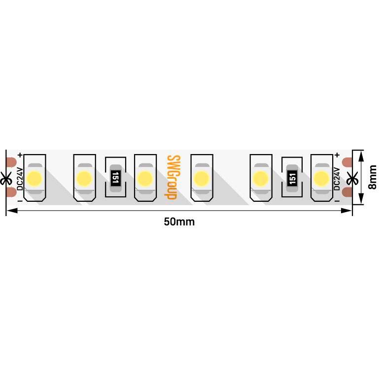 Лента светодиодная стандарт SMD3528 120LED/м 9,6Вт/м 24В IP65 Цвет:Нейтральный (1метр) ЗМ SWG