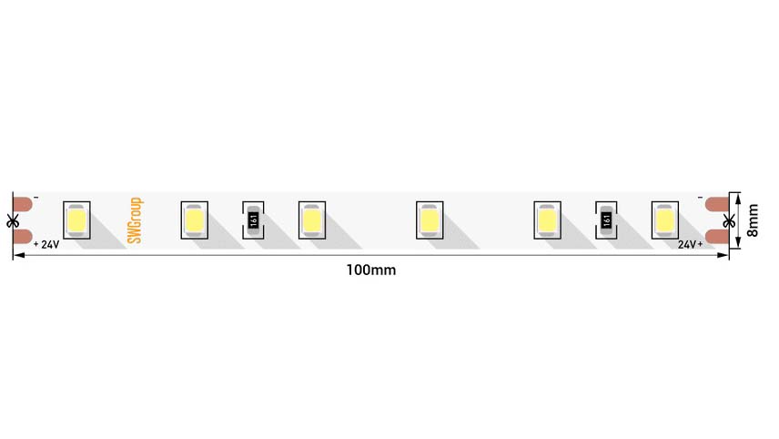 Лента светодиодная ПРО 2835, 60 LED/м, 4,8Вт/м, 24В, IP20, Цвет: Холодный белый (1метр) SWG