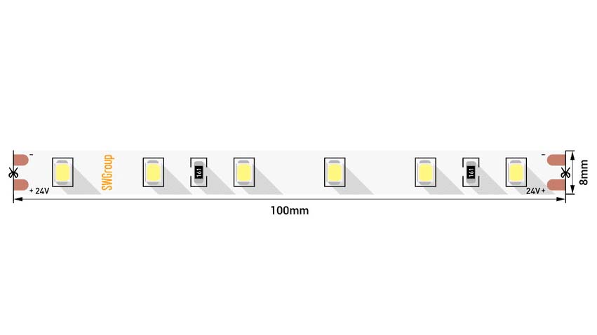 Лента светодиодная ПРО 2835, 60 LED/м, 4,8Вт/м, 24В, IP20, Цвет: Нейтральный белый (1метр) SWG