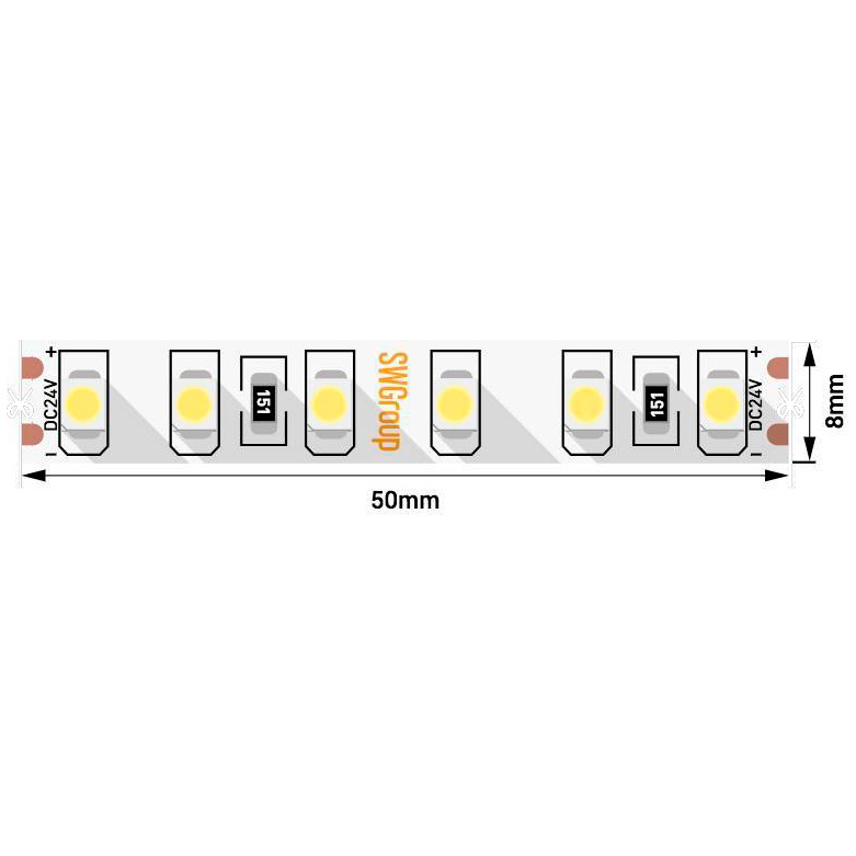 Лента светодиодная стандарт SMD3528 120LED/м 9,6Вт/м 24В IP65 Цвет:Холодный белый (1метр) 3М SWG