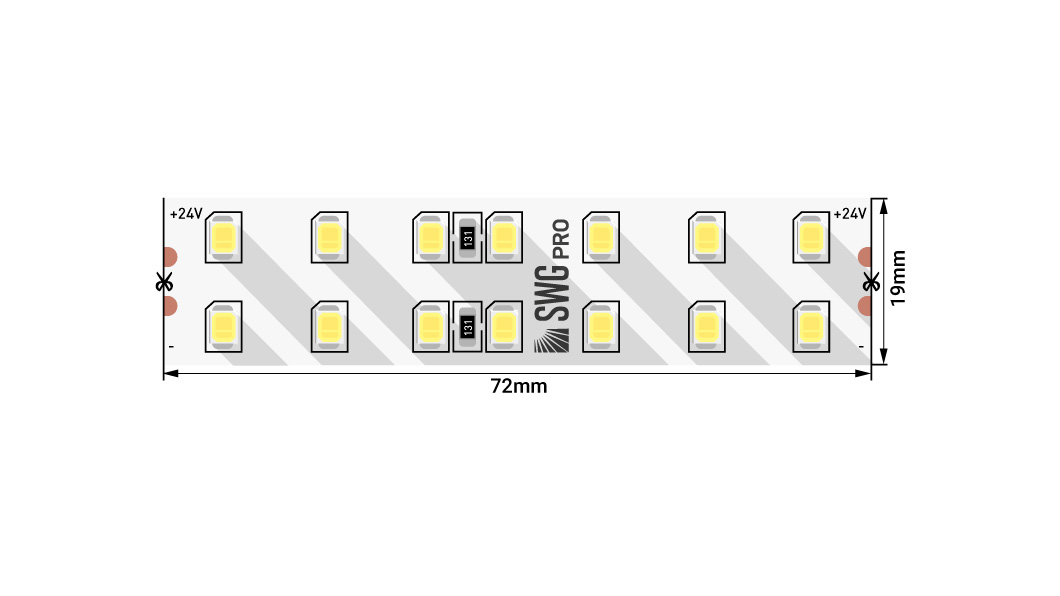 Лента светодиодная ПРО 2835, 196 LED/м, 20 Вт/м, 24В , IP20, Цвет: Нейтральный белый (1метр) SWG
