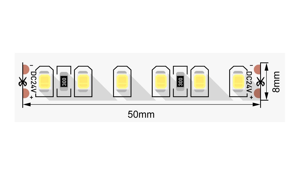 Лента светодиодная стандарт 2835, 120 LED/м, 11 Вт/м, 24В , IP20, SPI Цвет: Нейтральный белый SWG