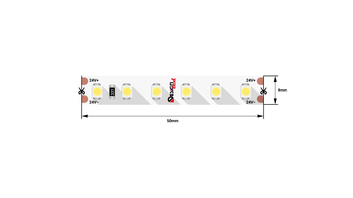 Лента светодиодная LUX3528 120LED/м 9,6Вт/м 24В IP33 Цвет:Теплый белый (3000K) (1метр) SWG