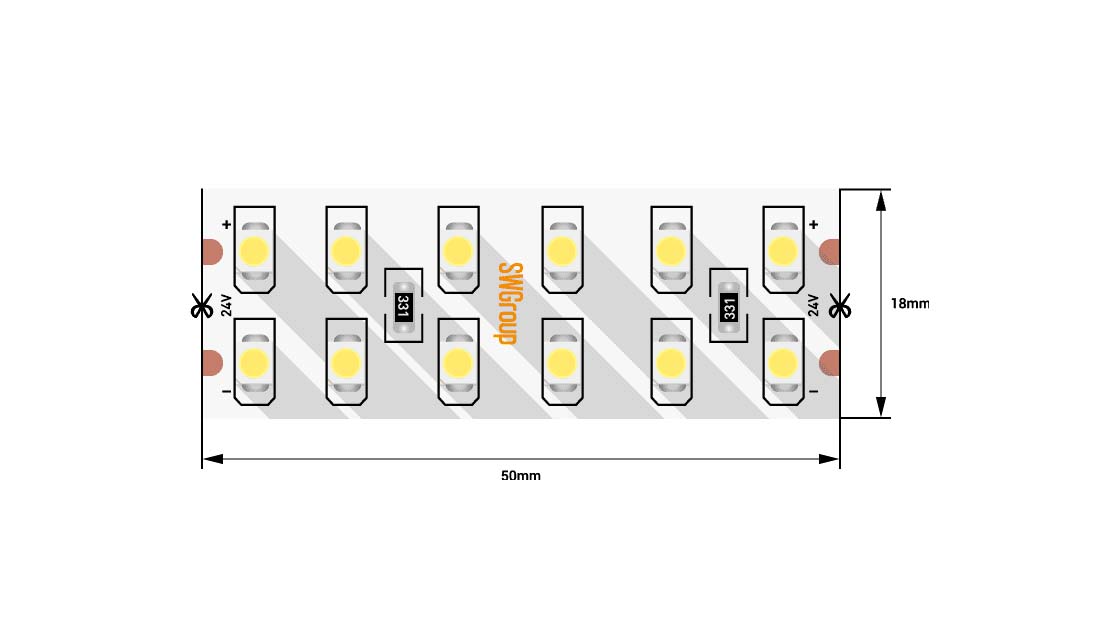 Лента светодиодная стандарт 3528, 240 LED/м, 19,2 Вт/м, 24В , IP20, Цвет: нейтральный белый SWG 