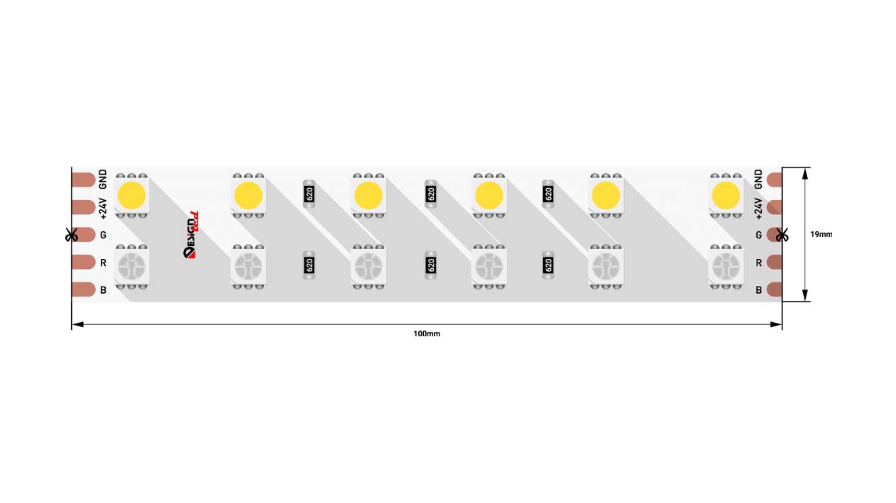 Лента светодиодная LUX, 5050, 120 LED/м, 28,8 Вт/м, 24В, IP33, RGB + нейтральный белый (1 метр) SWG