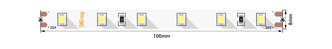 Лента светодиодная ПРО 2835, 60 LED/м, 4,8 Вт/м, 24В , IP20, Цвет: Теплый белый SWG 