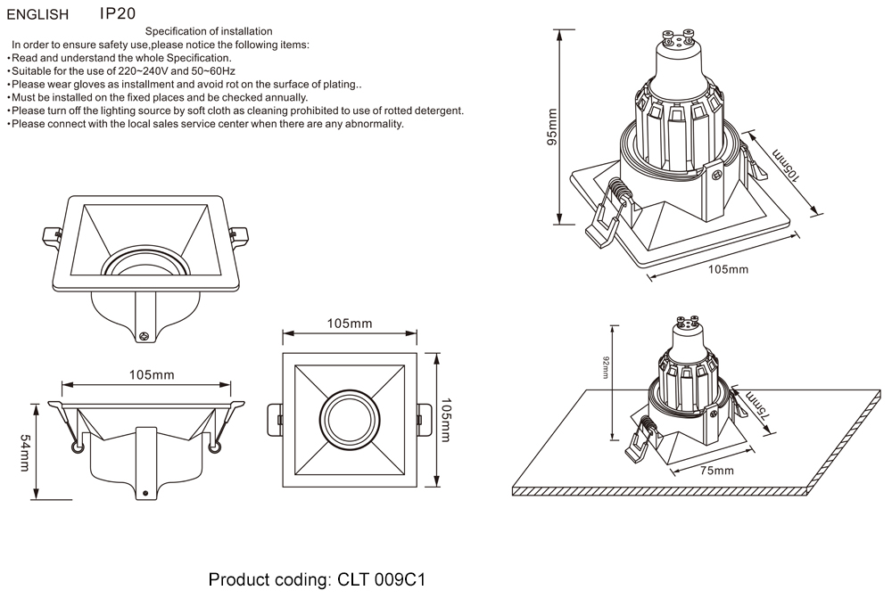 CRYSTAL LUX Светильник встраиваемый CLT 009C1 WH