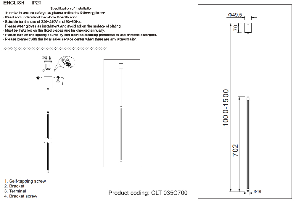 Подвесной светильник CLT 035C700 BL Crystal Lux