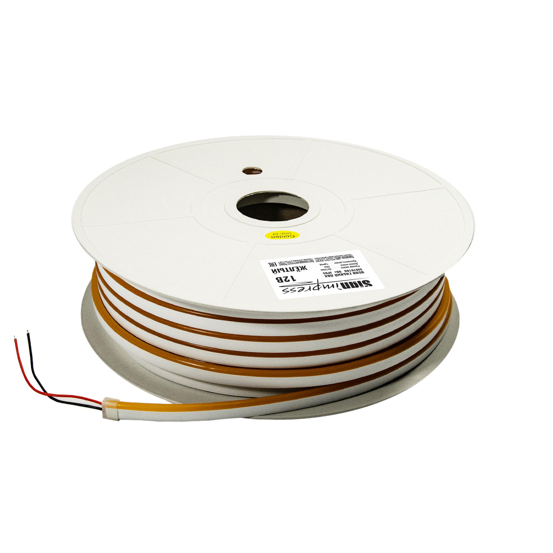 Неон гибкий ПВХ SMD2835 12В 110д/м 9Вт Жёлтый 6*12мм рез1диод IP65 50м SignImpres
