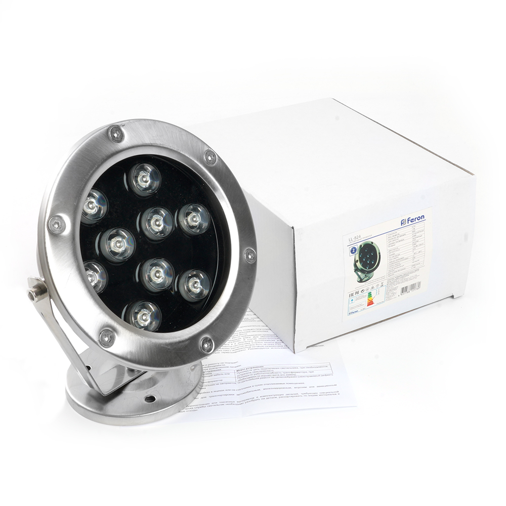 Светодиодный прожектор подводный LL-824, 9W, AC24V, низковольтный, RGB, металлик, 143*75*170mm Feron