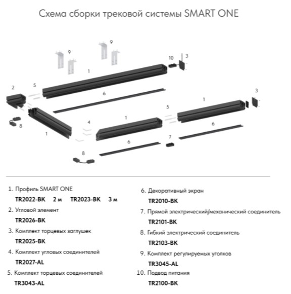 Профиль-трек SMART ONE, для натяжных потолков, 2 м, алюминий, черный TR2022-BK Denkirs 