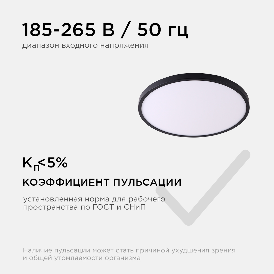 Светильник светодиодный накладной, SPIN, 28Вт, 230В/50Гц, 2800лм, 4000К, ø300х25, круг,чёрны Apeyron