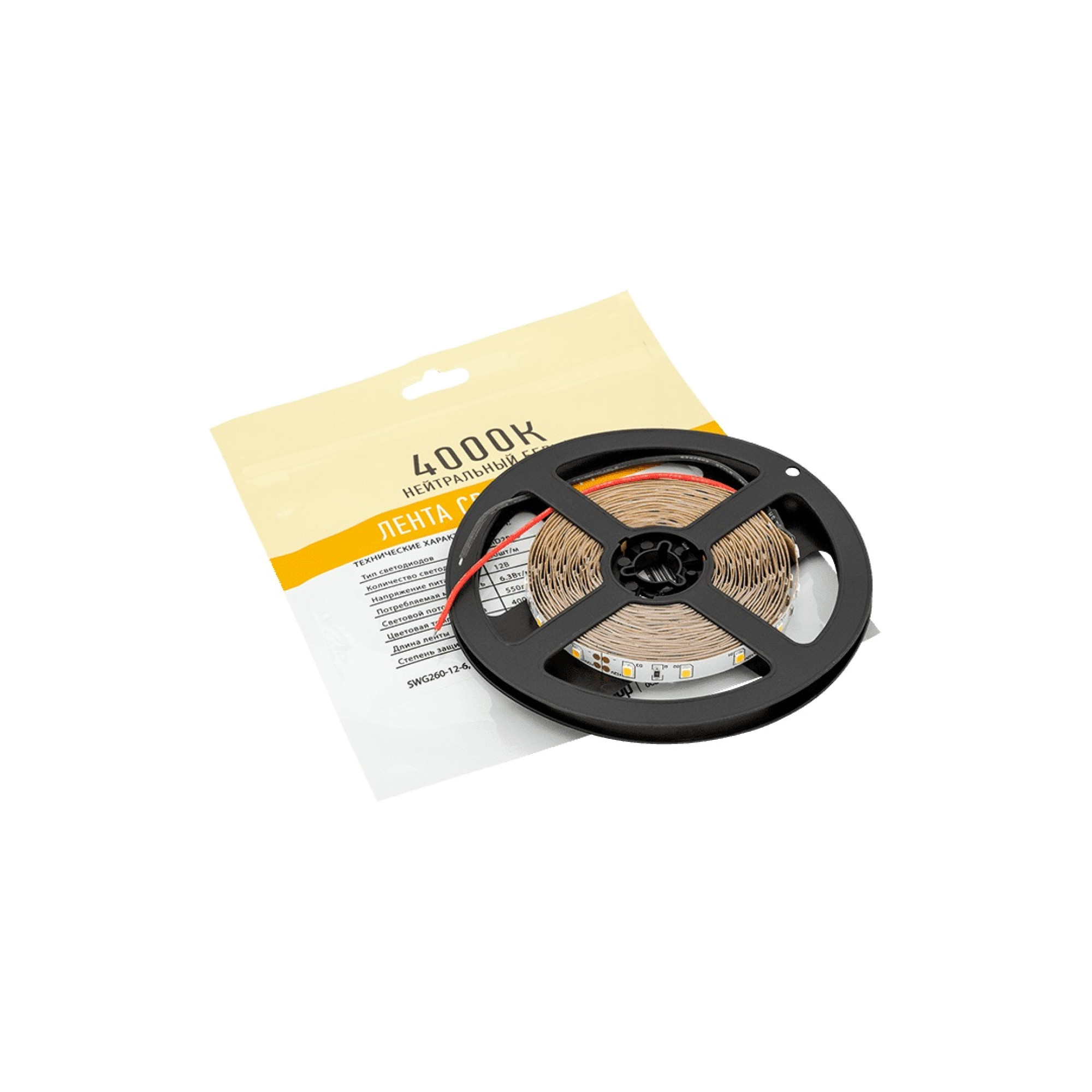 Лента светодиодная стандарт SMD2835 60LED/м 6,3Вт/м 12В IP20 Цвет: Нейтральный белый, 3М SWG