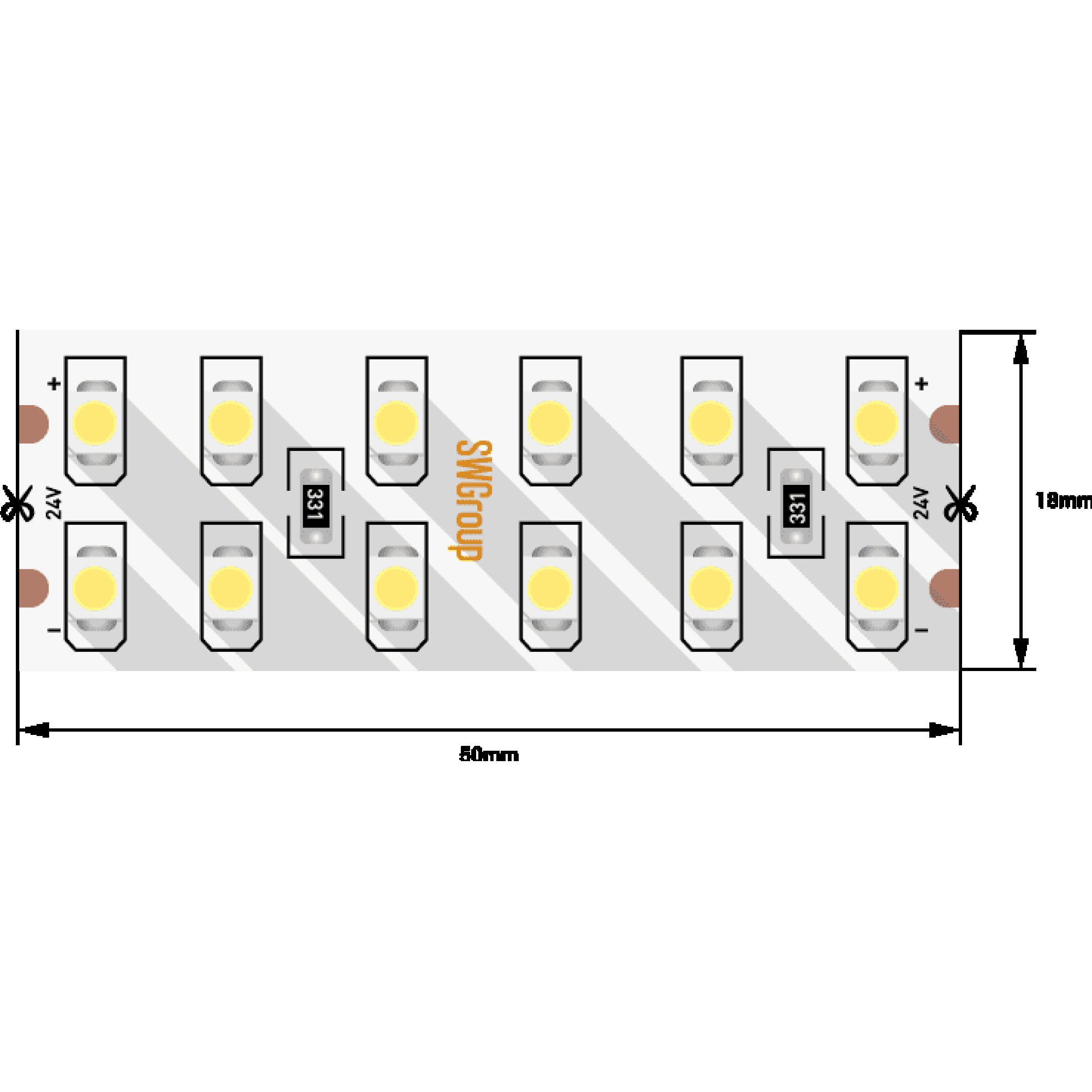 Лента светодиодная стандарт SMD3528 240LED/м 19,2Вт/м 24В IP20 Цвет:Теплый (1метр) SWG