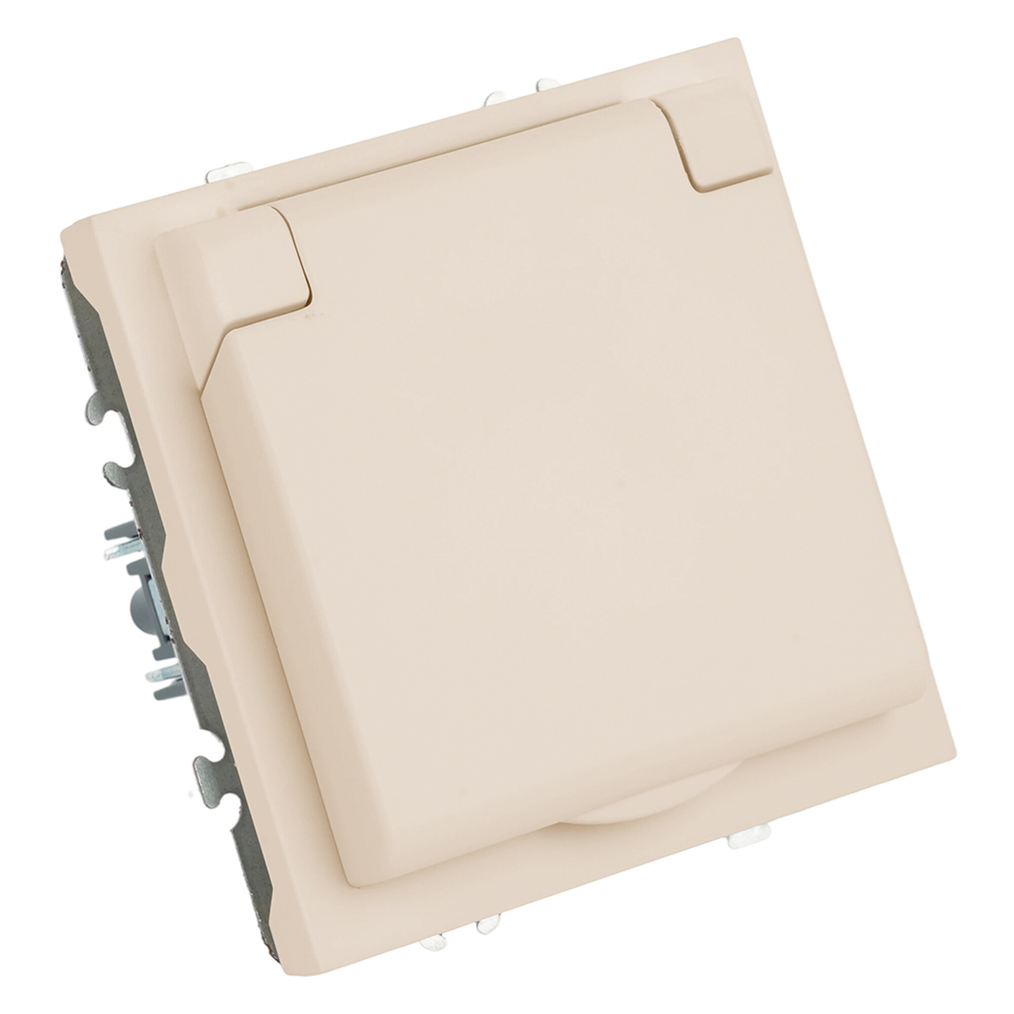 Розетка 1-местная с крышкой с защ. штор с/з, IP42, 250В, 16А, серия Эмили, RST16-5112-08, кашемир, soft touch