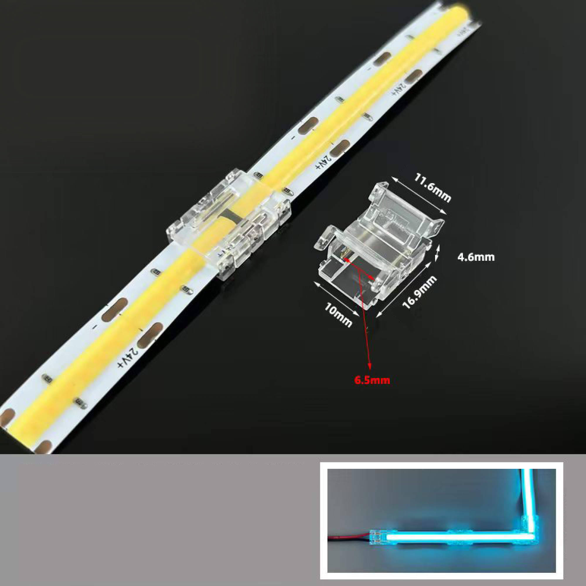 Коннектор прямой 2 контакта без провода для ленты 10мм монохром SignImpress