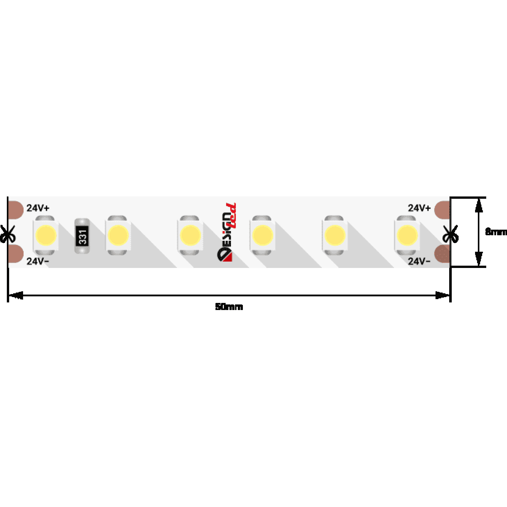 Лента светодиодная LUX3528 120LED/м 9,6Вт/м 24В IP33 Цвет:Холодный белый (6000K) (1метр) SWG