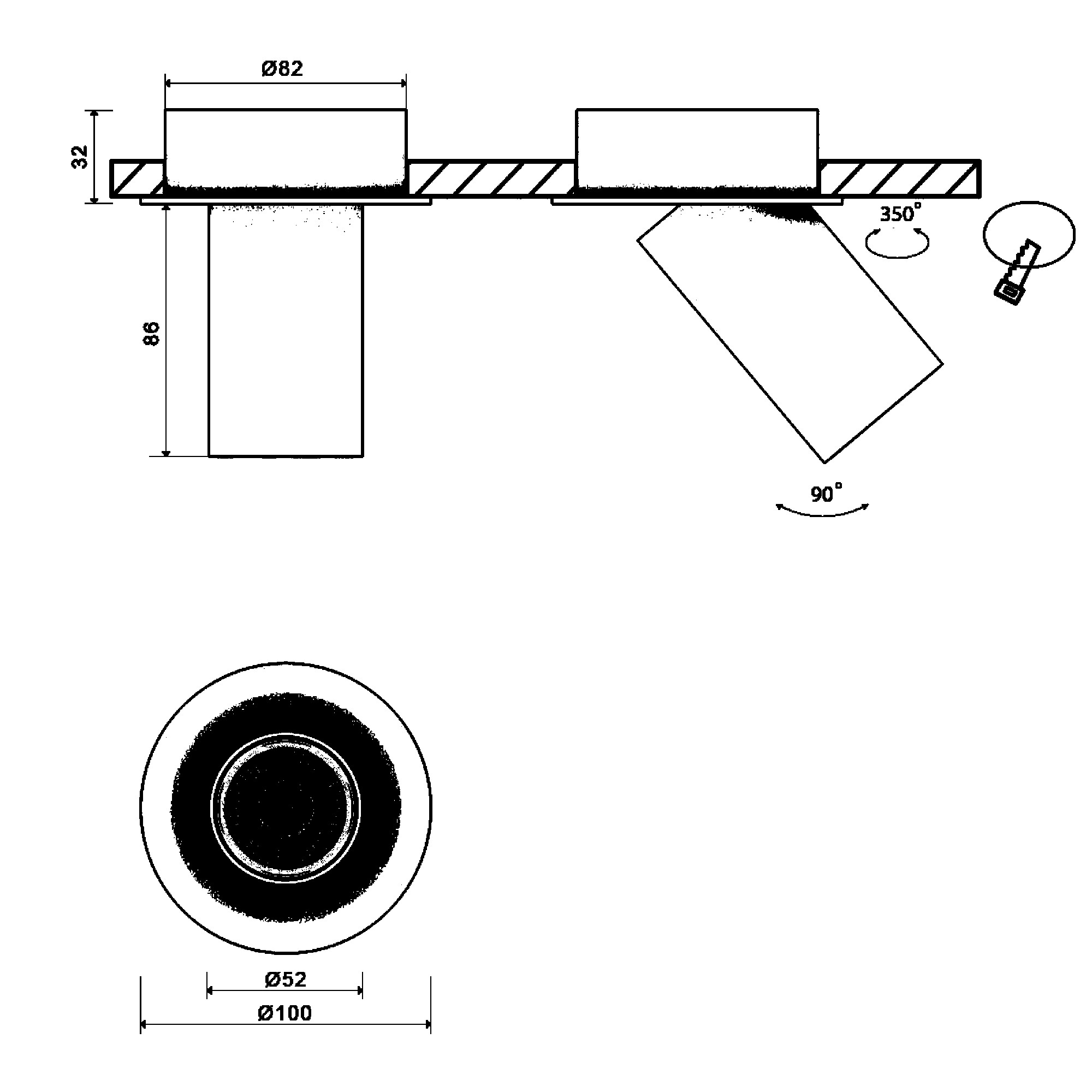 Крепление сменное М7 MINI VILLY, поворотное встраиваемое углубленное, цвет белый SWG