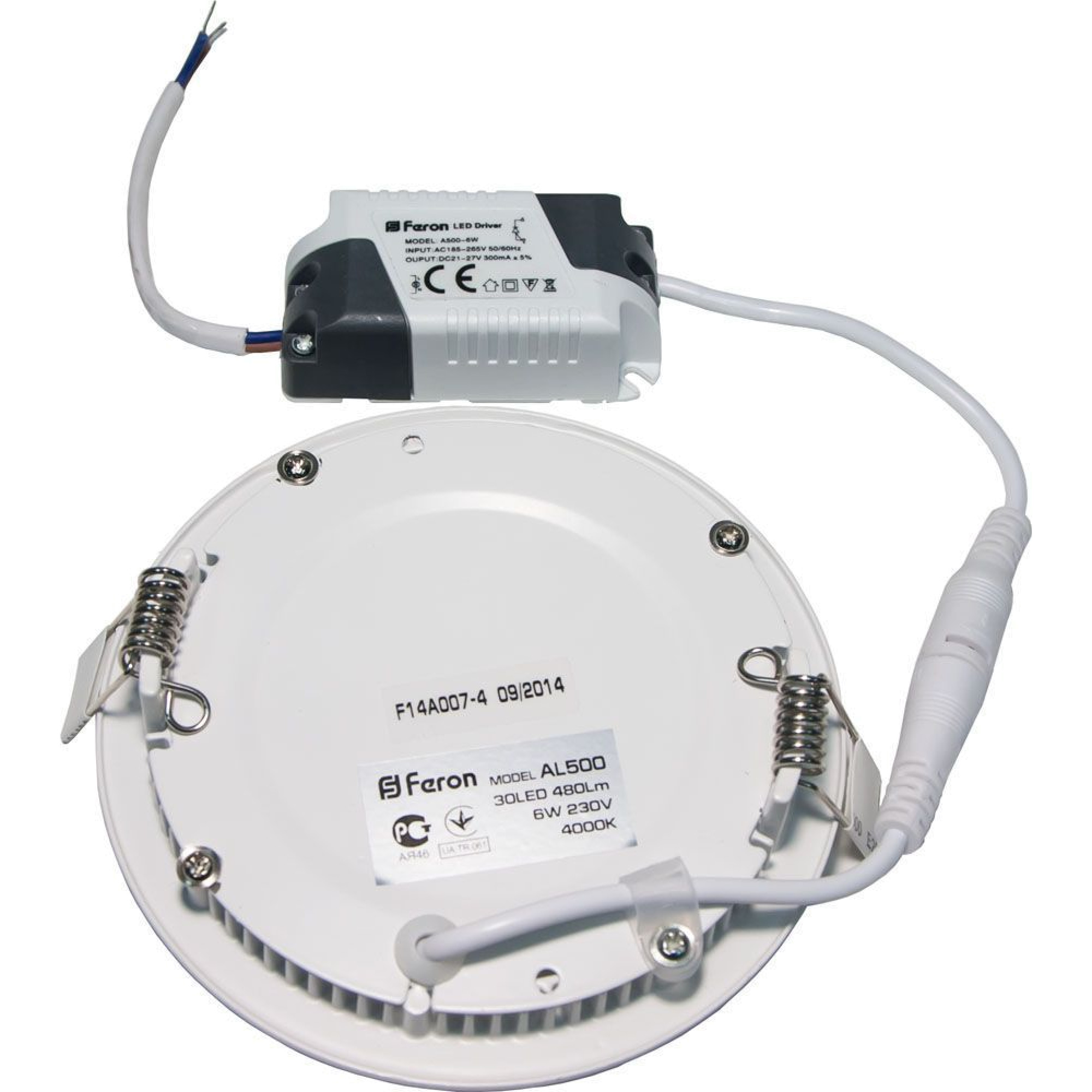 Светильник встраиваемый круглый 6W, 6400K, 490Lm белый AL500 Feron