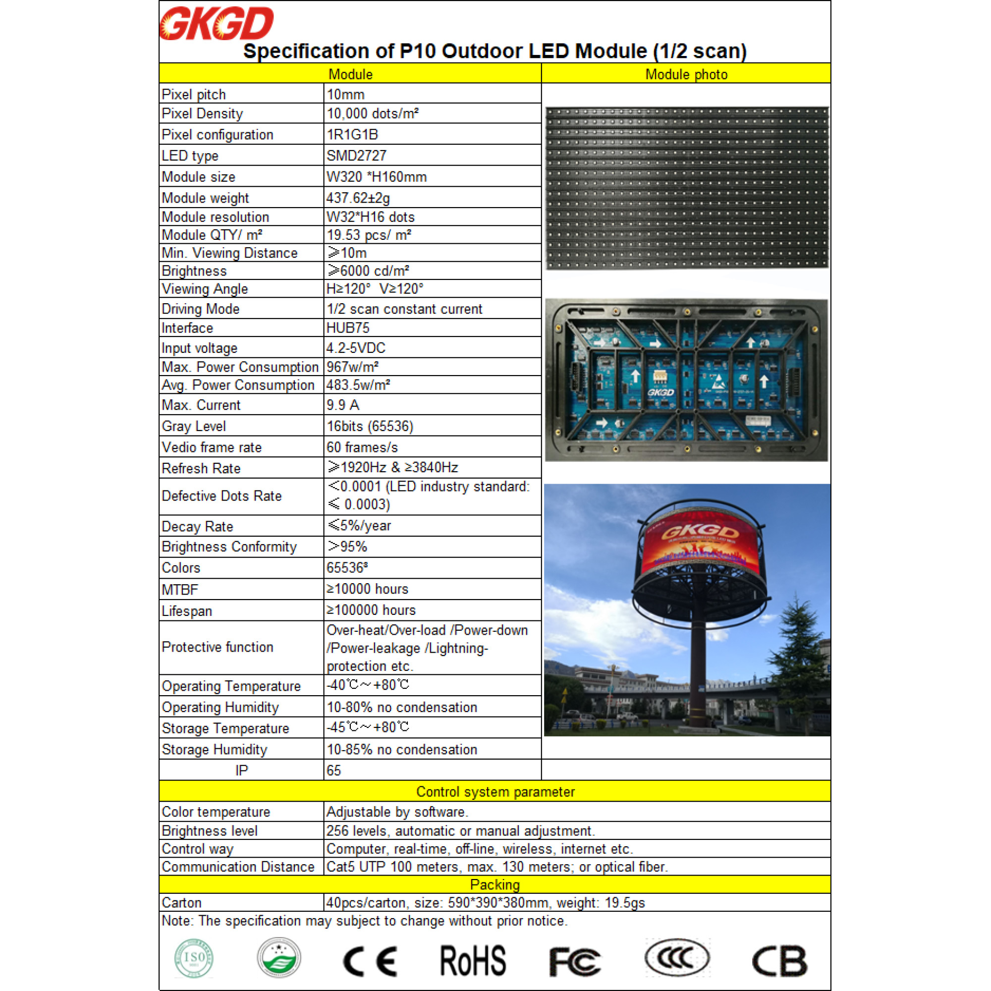 Модуль светодиодный Outdoor P10 SMD RGB E012 New GKGD