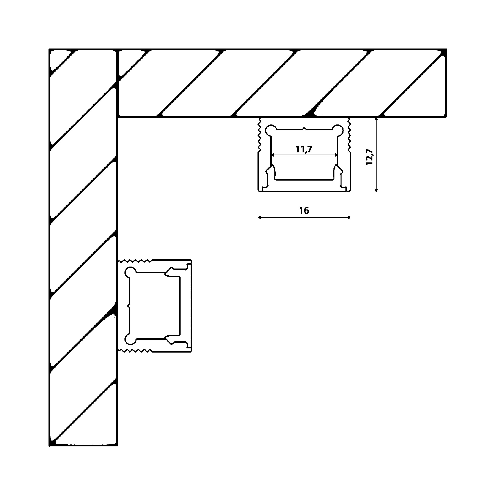 Профиль накладной алюминиевый LS.1613 для однорядной ленты (2.5м) SWG