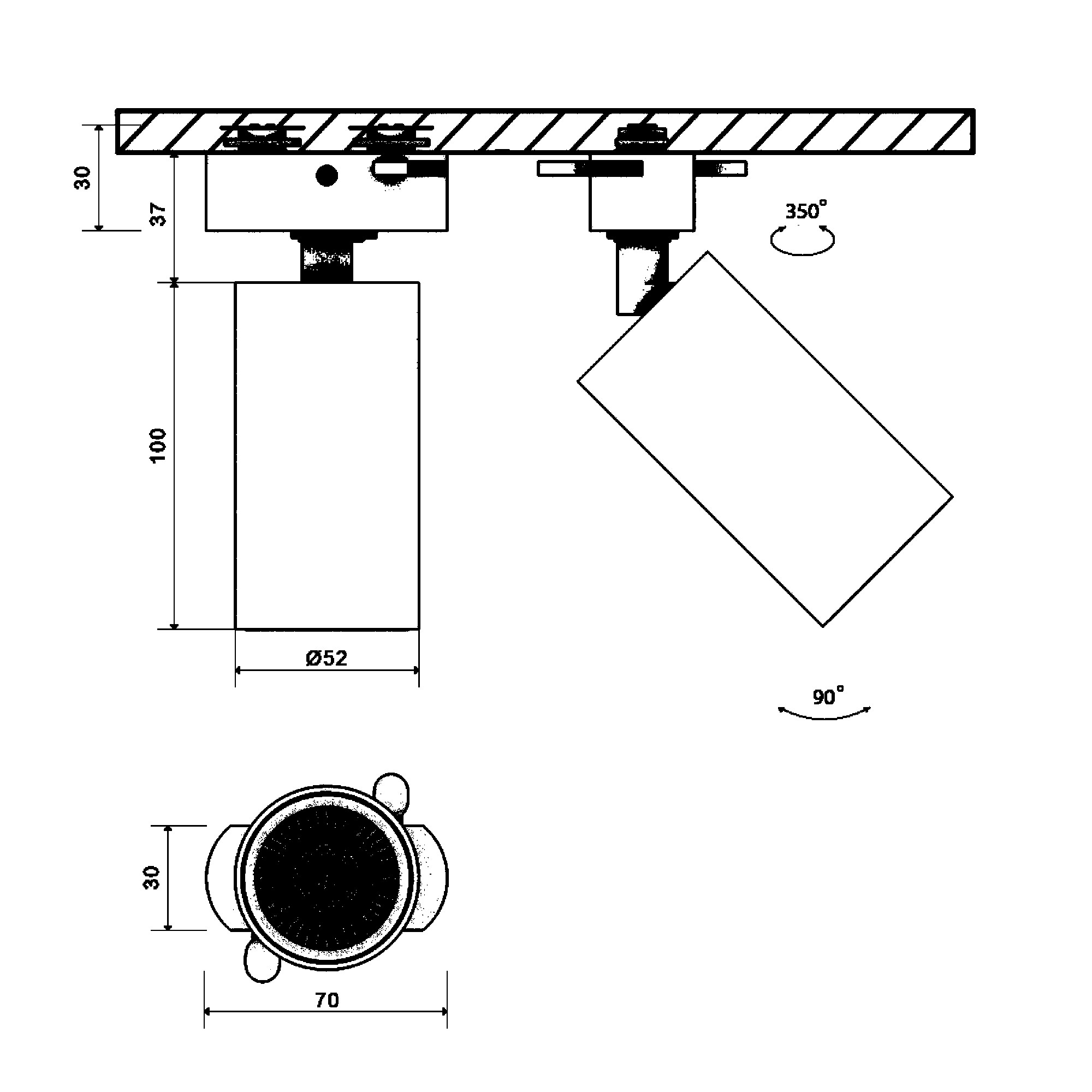 Крепление сменное М2 MINI VILLY, трековое однофазное, цвет черный SWG
