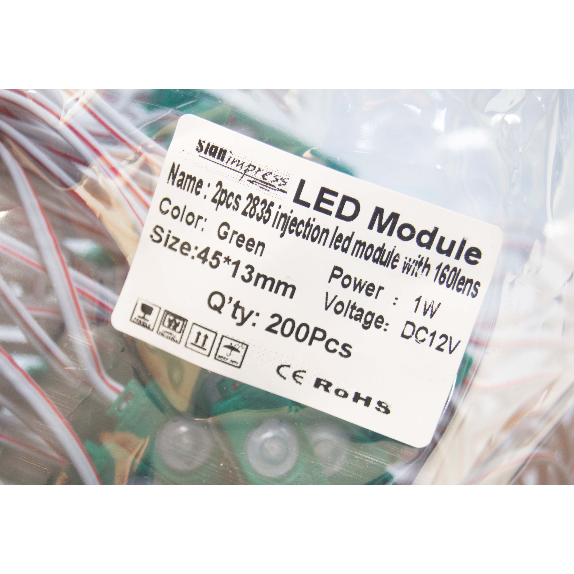 Модуль светодиодный 2 SMD 2835 1Вт 70Лм Зелёный (с линзой 160) 3M -1шт. SignImpress