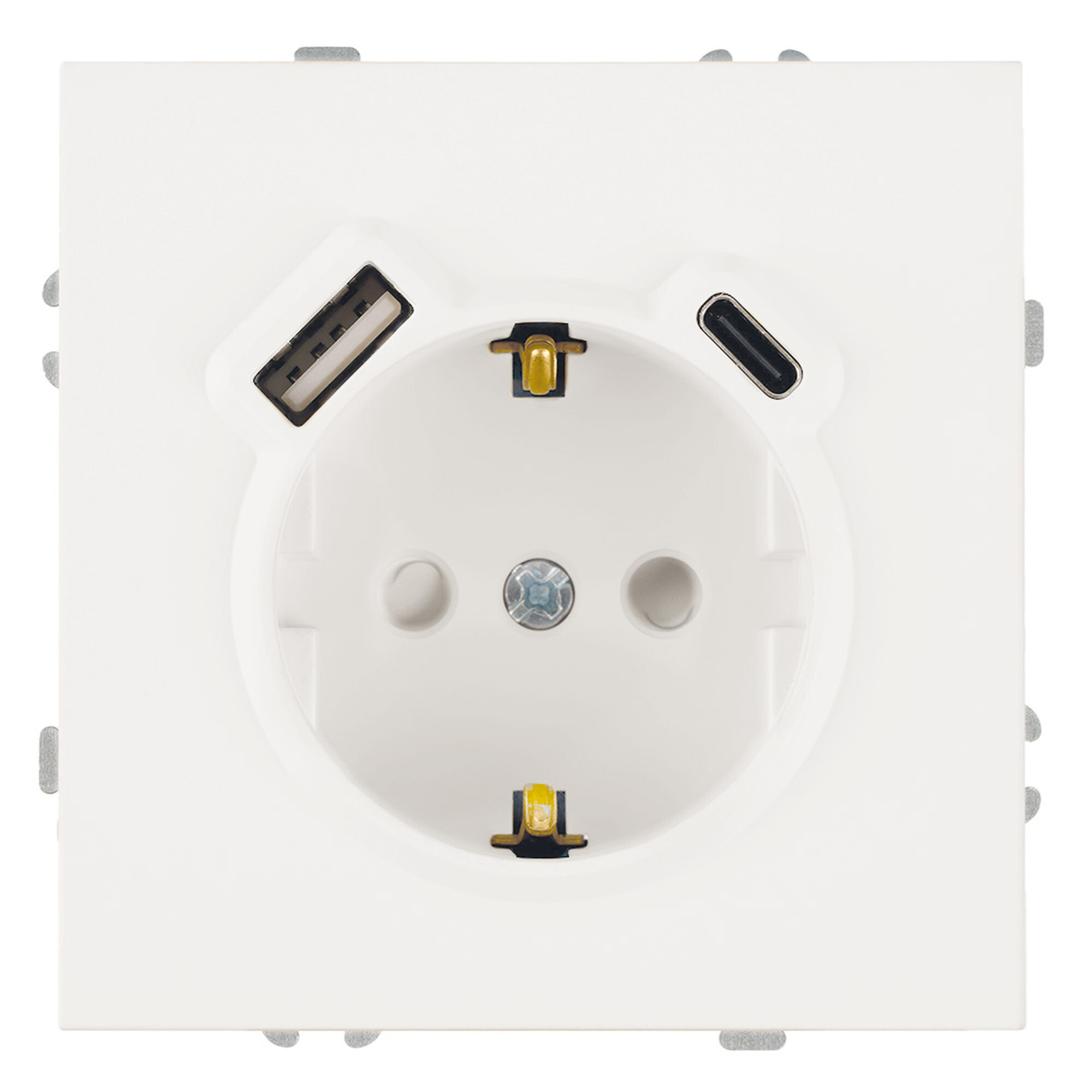 Розетка 1-местная з/ш с/з 16А + USB + Type C (механизм), 250В, 20W, серия Эмили, белый фарфор