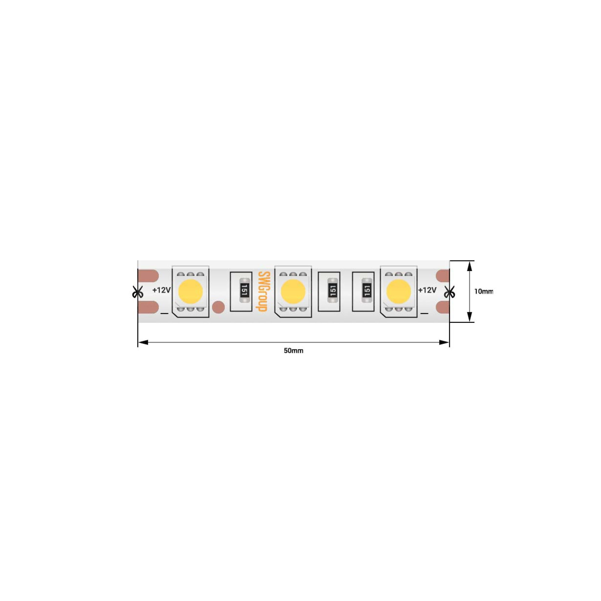 Лента светодиодная стандарт SMD5050 60LED/м 14,4Вт/м 12В IP65 Цвет:Желтый (1метр) 3М SWG