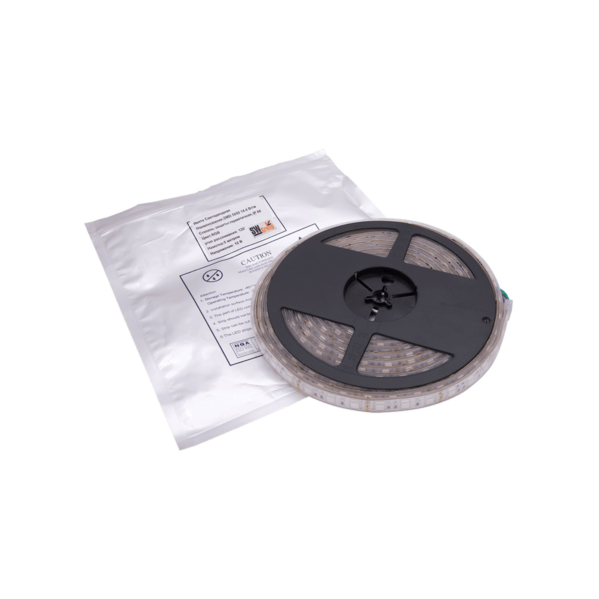 Лента светодиодная стандарт 5050, 60 LED/м, 14,4 Вт/м, 12В , IP68, Цвет: RGB ЗМ (1м) SWG 