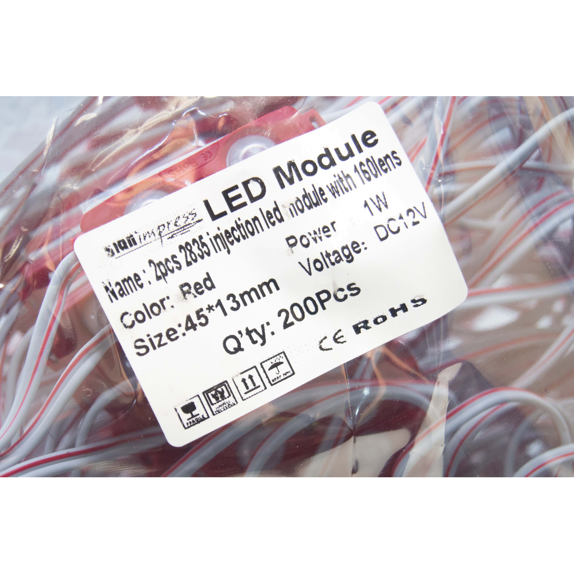 Модуль светодиодный 2 SMD 2835 1Вт 70Лм Красный (с линзой 160) 3M -1шт. SignImpress