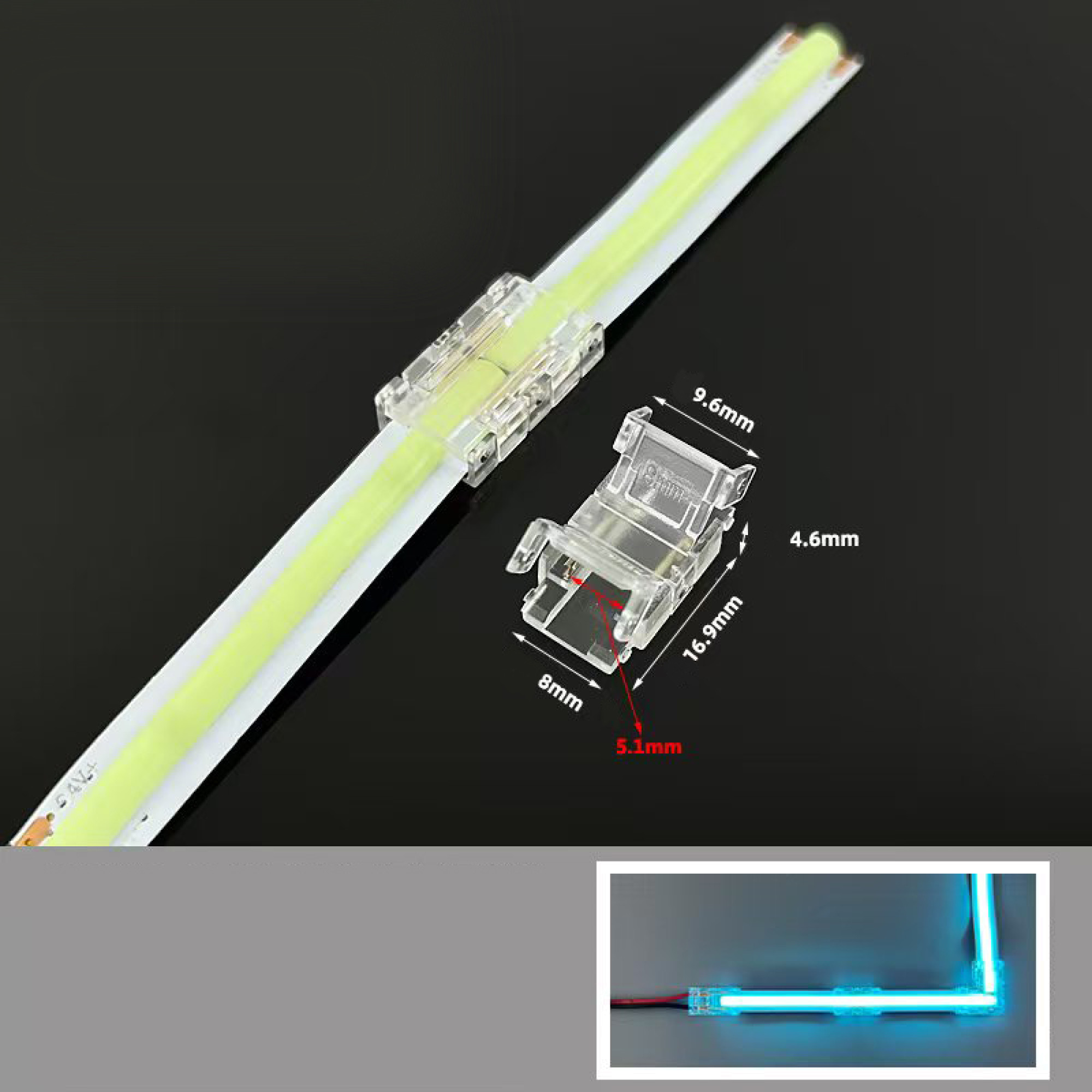 Коннектор прямой 2 контакта без провода для ленты 8мм монохром SignImpress