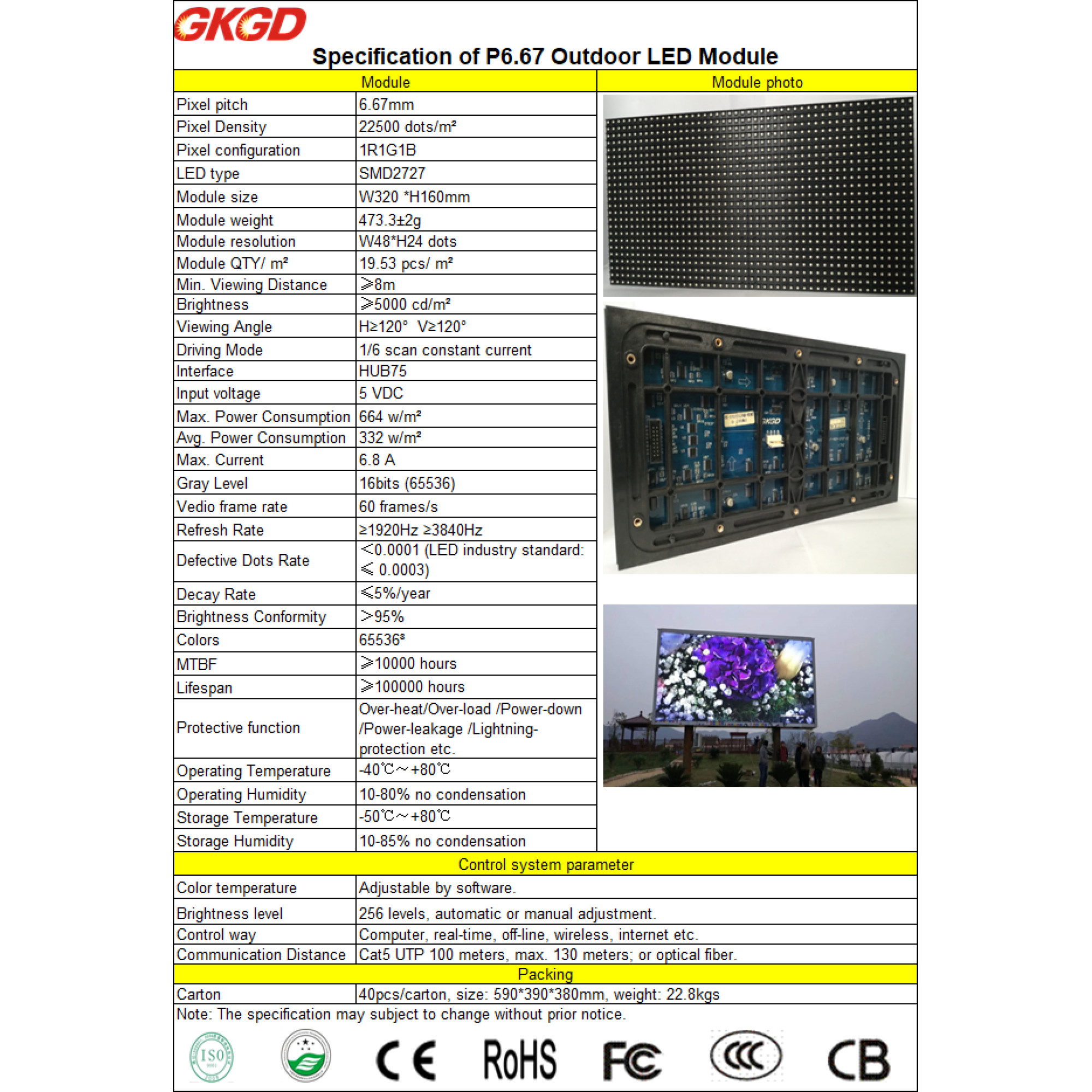 Модуль светодиодный Outdoor P6,67 SMD RGB GKGD