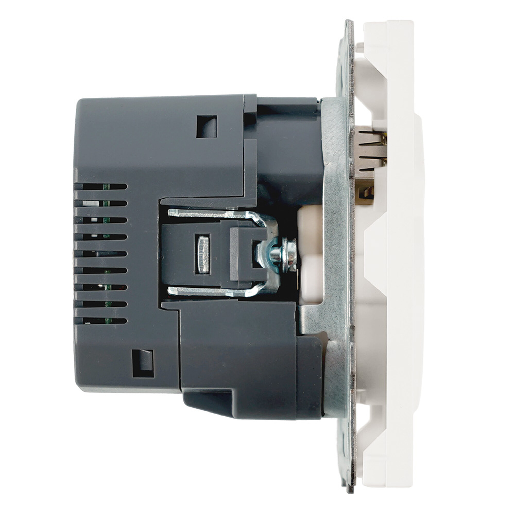 Розетка 1-местная з/ш с/з 16А + USB + Type C (механизм), 250В, 20W, серия Эмили, белый фарфор