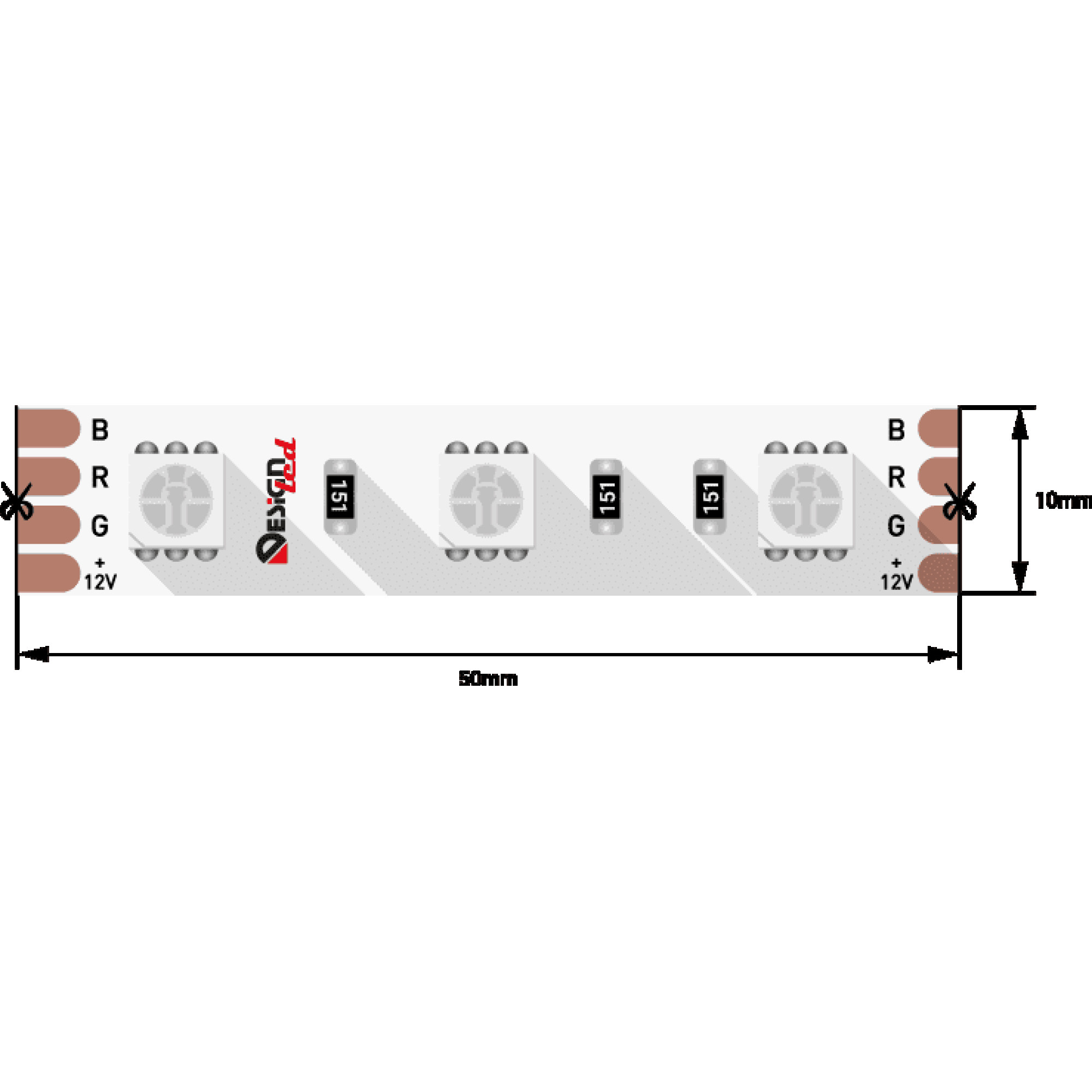 Лента светодиодная LUX5050 60LED/м 14,4Вт/м 12В IP33 Цвет:RGB (K) (1метр) SWG