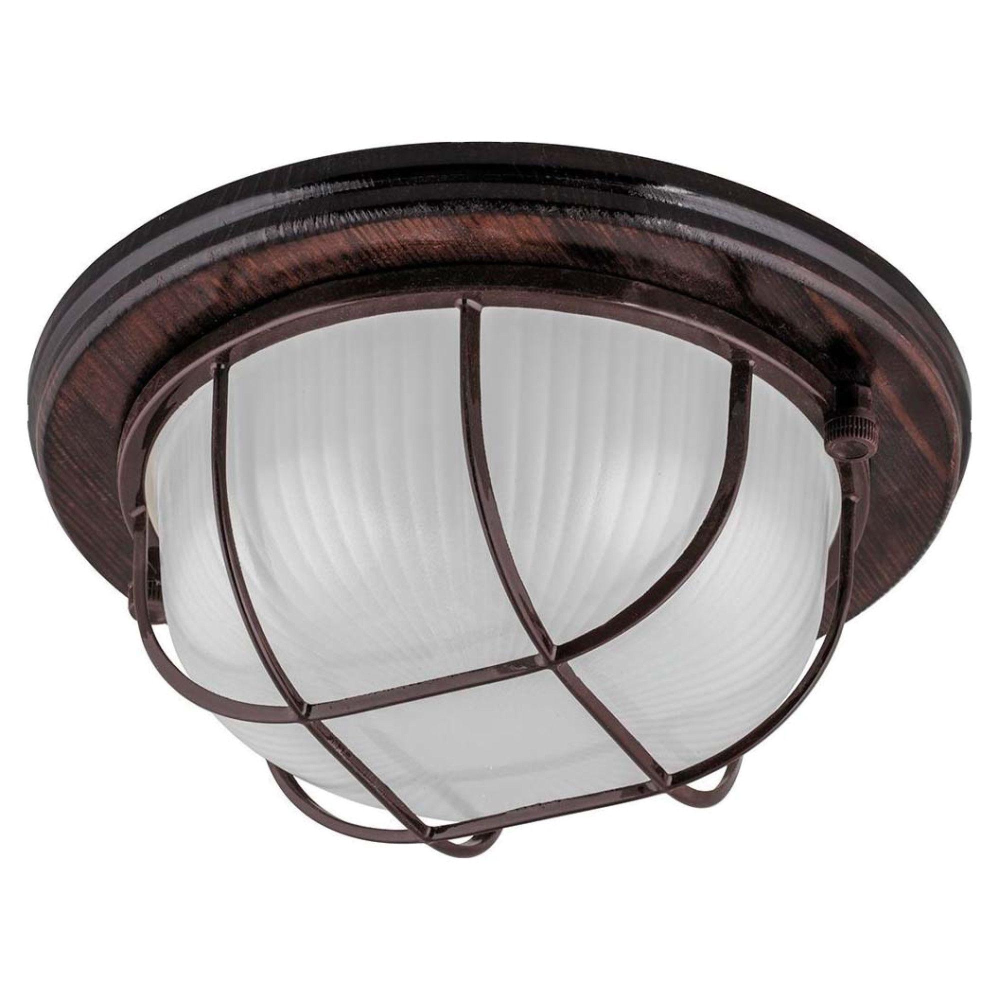 Светильник накладной IP54, 220V 60Вт Е27, дерево, орех, круг, с решеткой, НБО 03-60-022 Feron 