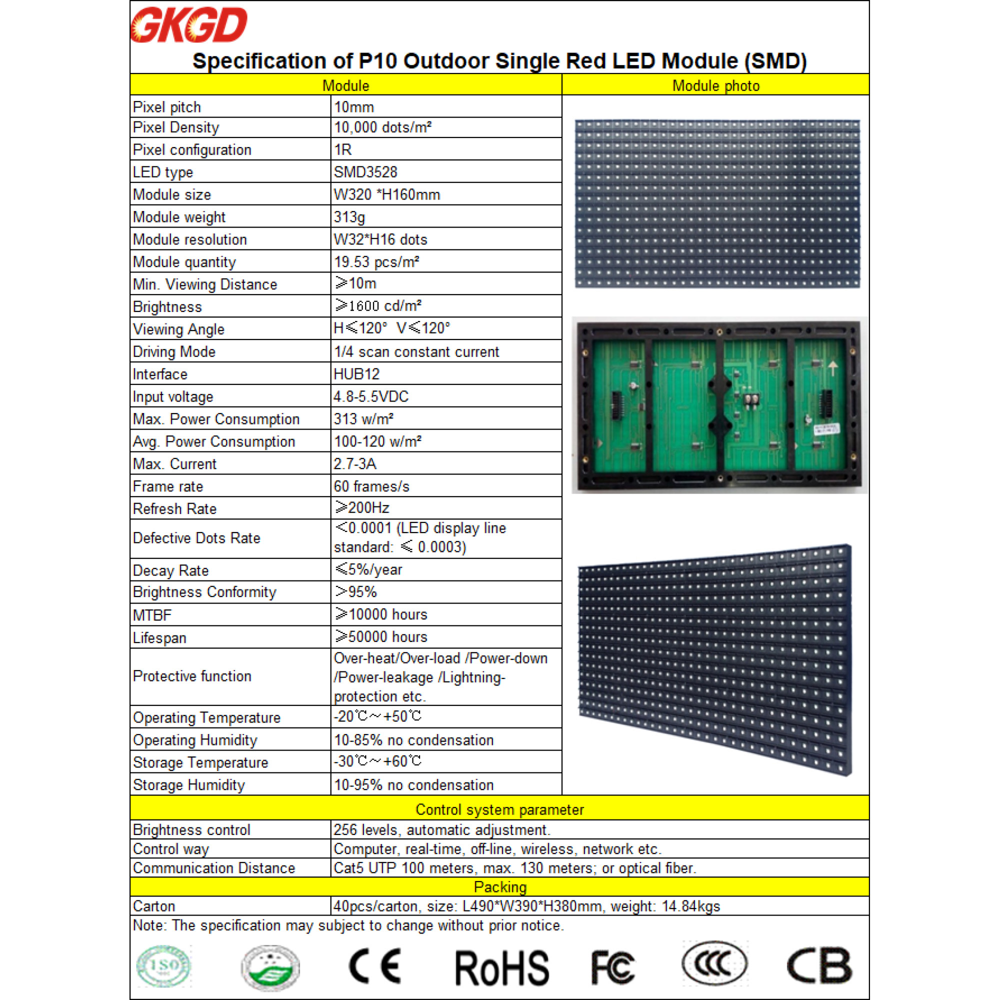 Модуль светодиодный Outdoor P10 SMD Red GKGD