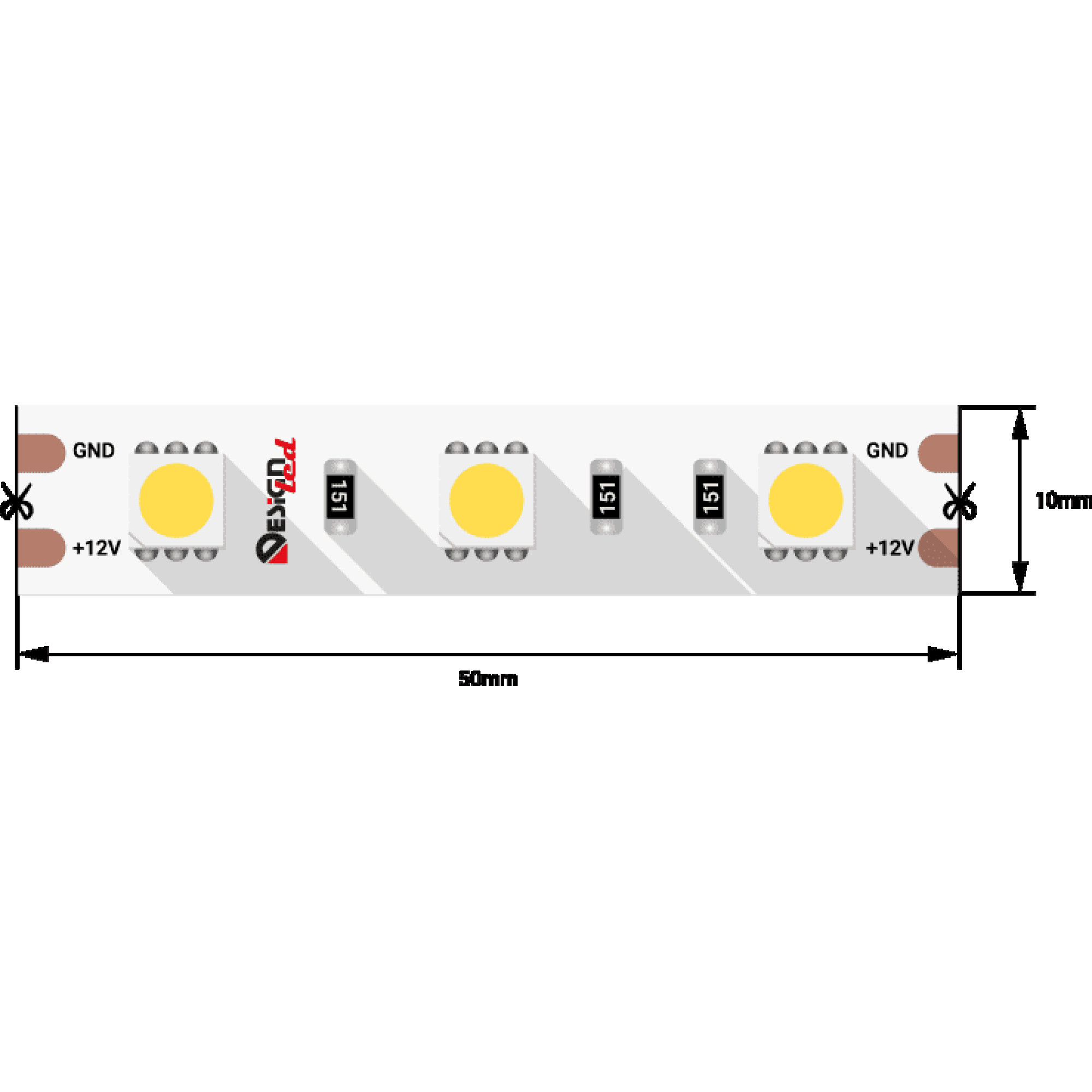 Лента светодиодная LUX5050 60LED/м 14,4Вт/м 12В IP33 Цвет:Теплый белый (2700K) (1метр) SWG