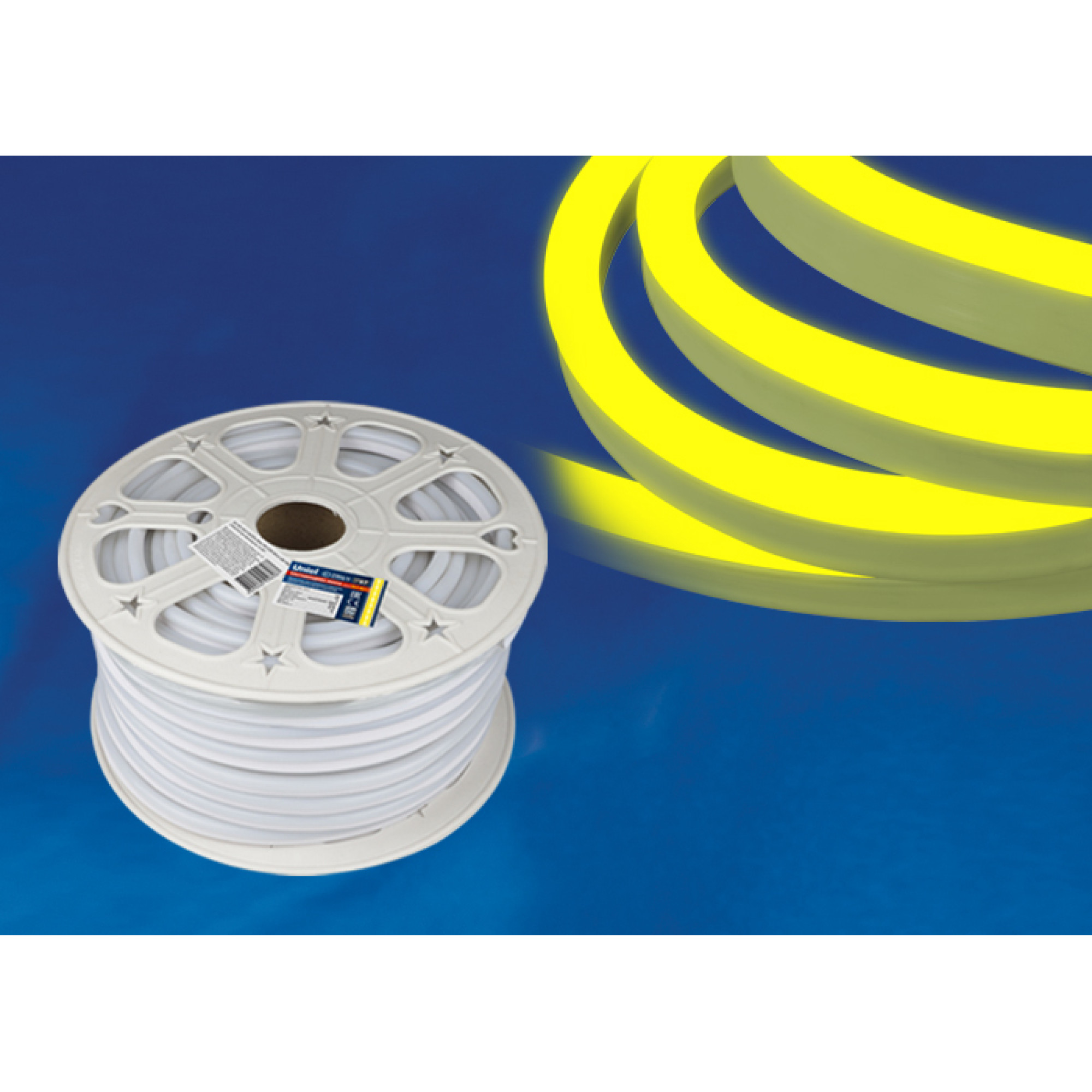 Неон гибкий ULS-N21-2835-120LED/m-8mm-IP67-220V-8W/m-50M-YELLOW бобина (1 метр) 50м. Uniel